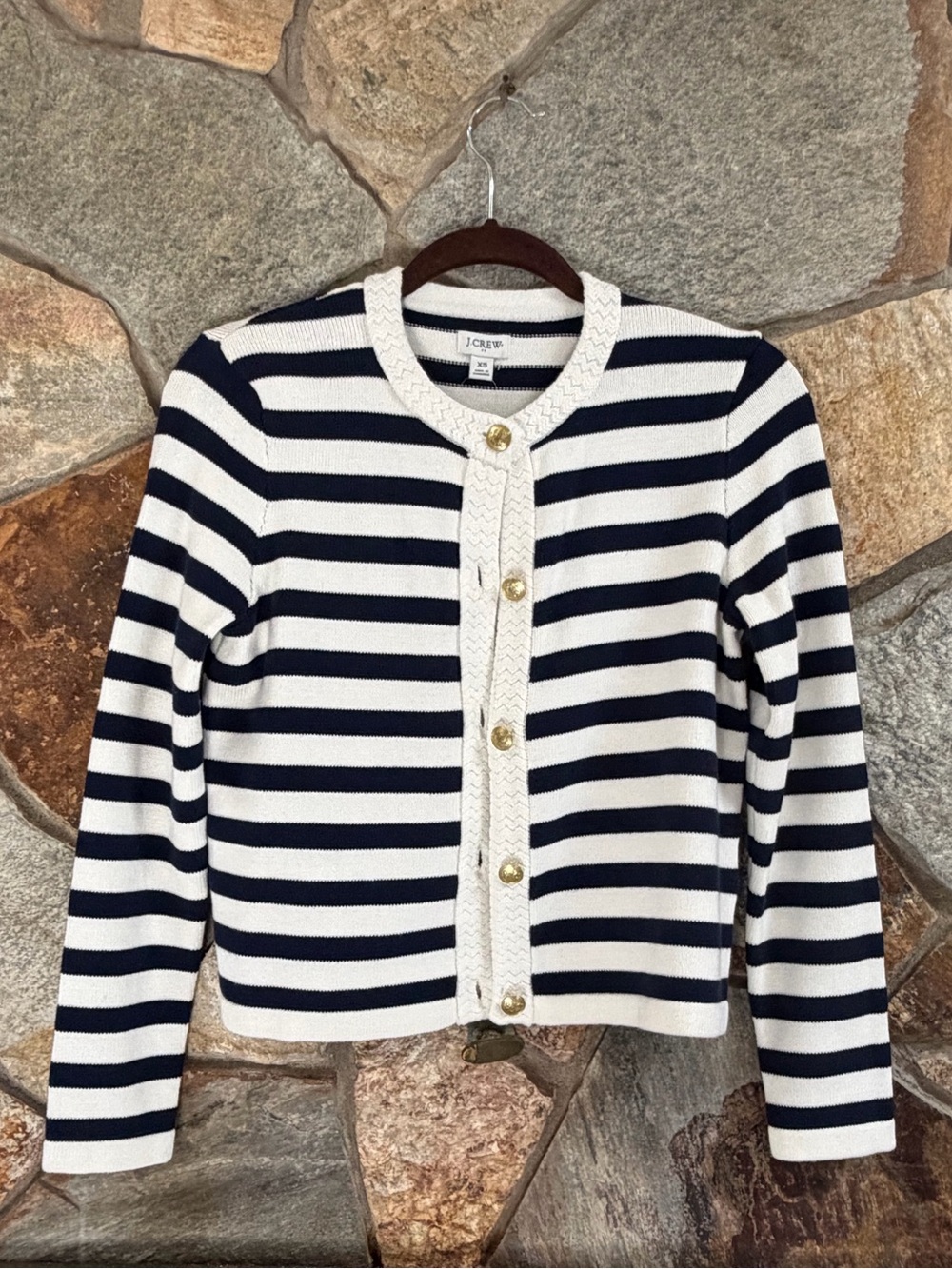 Factory J. Crew Navy and White Striped Button-Front Cardigan